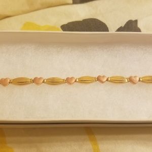 Pink & yellow 10k gold heart bracelet